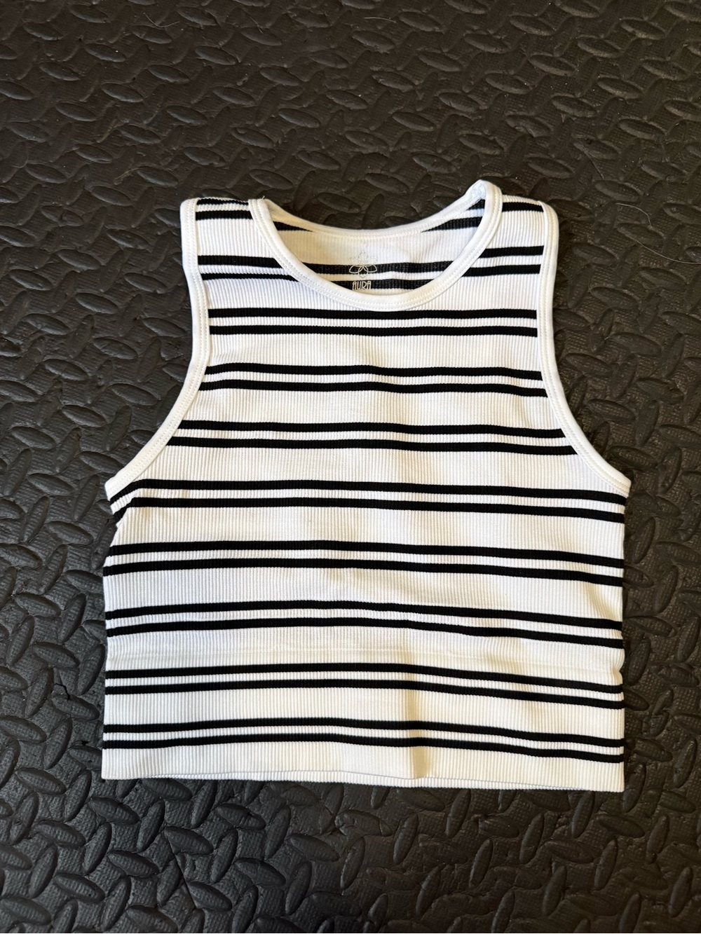 Aura Striped Rib-Knit Cropped Tank - White & Black